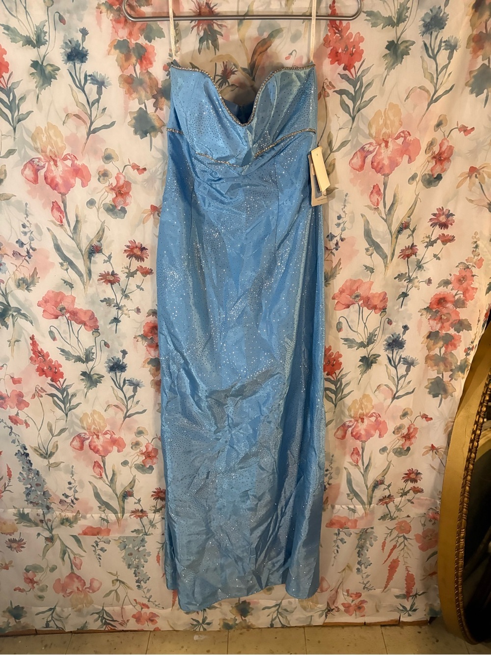 Vintage Sparkle Strapless Blue Evening Gown